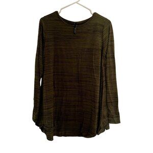 Bellamie green long sleeved top crewneck buttons elbow patch leather work